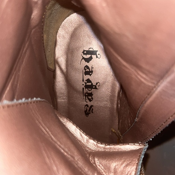 Ladies size 7 faux leather Brown and bronze steampunk boots with spool heel - Picture 3 of 5